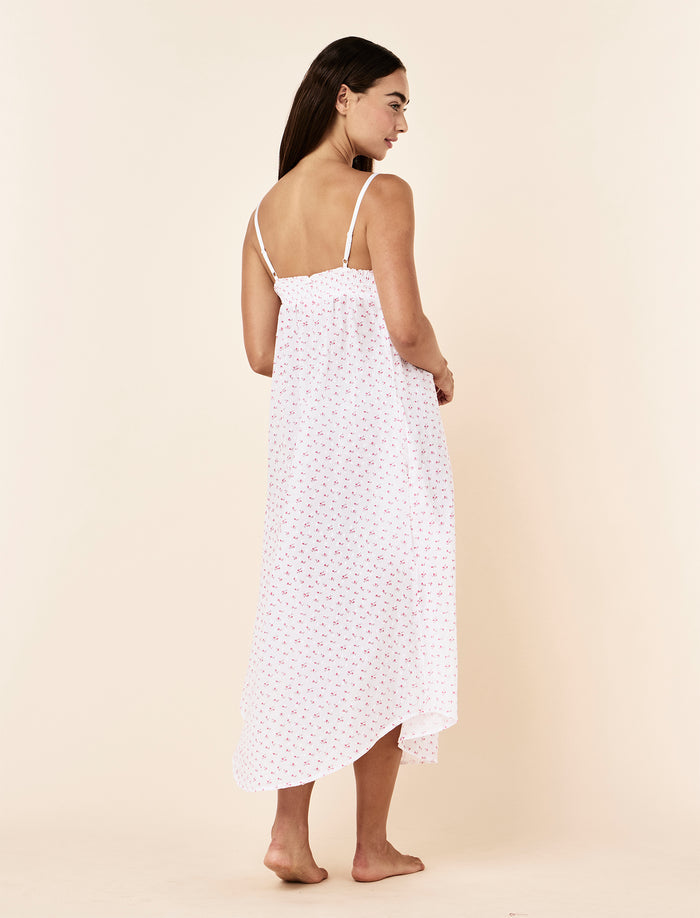 Swiss Dot Lace Front Maxi Nightgown