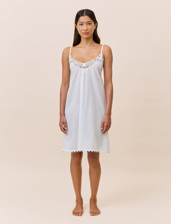 Swiss Dot Lace Front Midi Nightgown