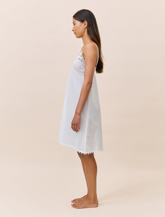 Swiss Dot Lace Front Midi Nightgown