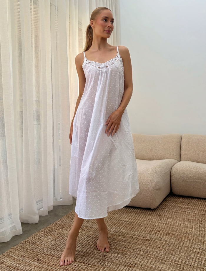 Swiss Dot Lace Front Midi Nightgown