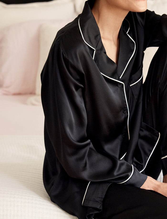 Sylvie Silk Piped Full Length PJ Set