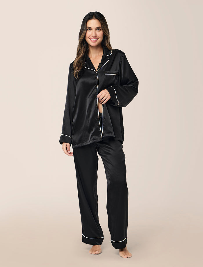 Sylvie Silk Piped Full Length PJ Set