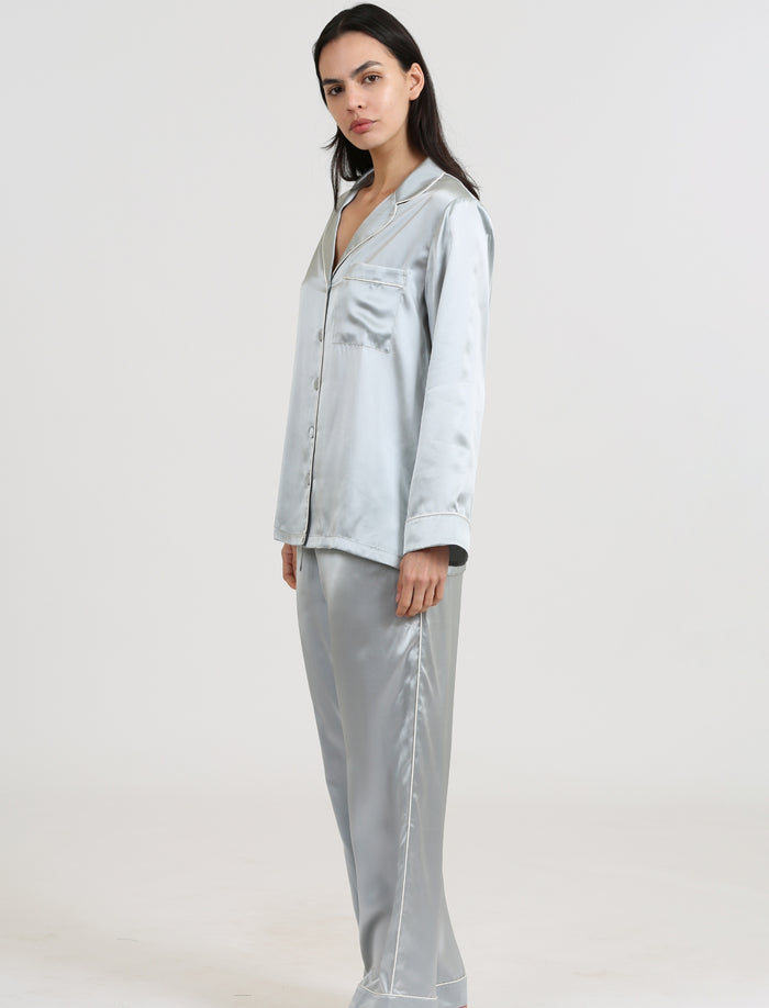 Sylvie Silk Piped Full Length PJ