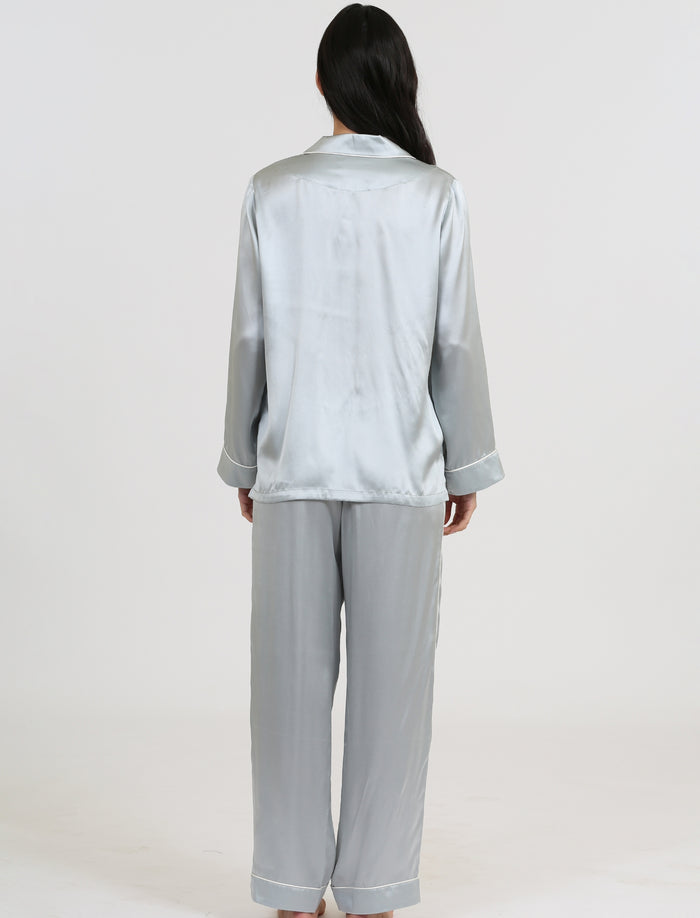 Sylvie Silk Piped Full Length PJ