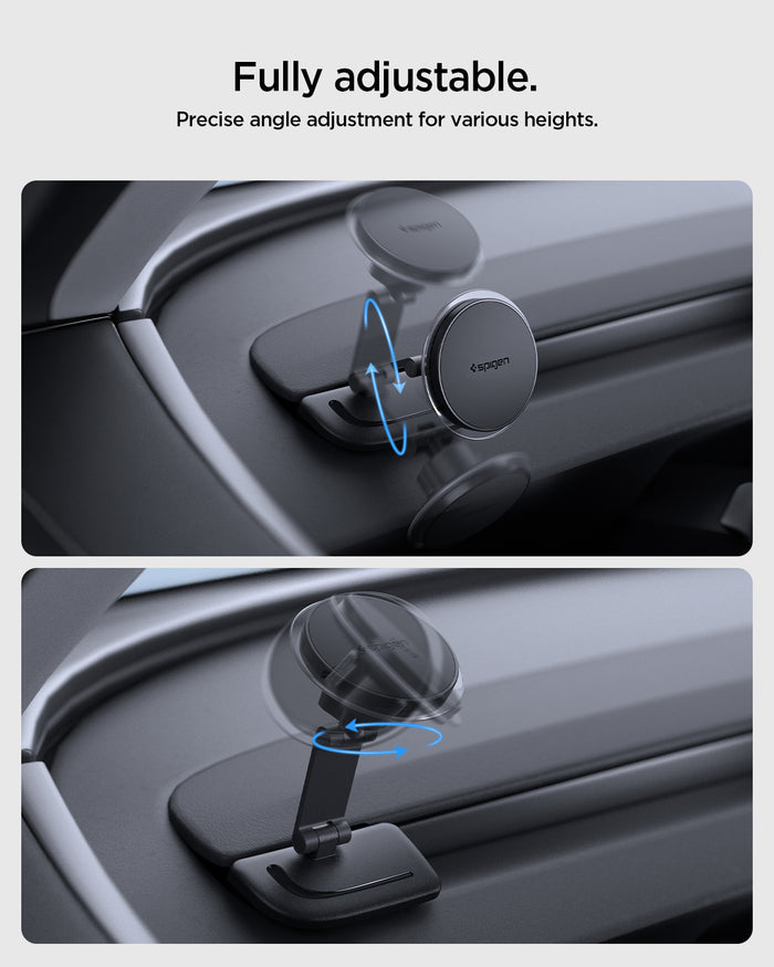 ACP11873 - Spigen Tesla air vent mount shown adjusting up and down and rotating side to side for a customized viewing angle