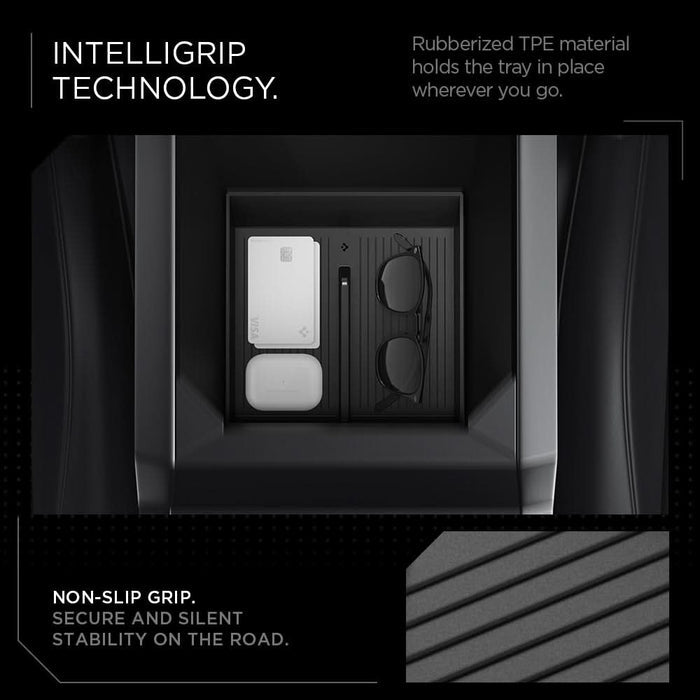 ACP07810 - Tesla Cybertruck Center Console Organizer Tray CO220B in Black showing intelligrip technology