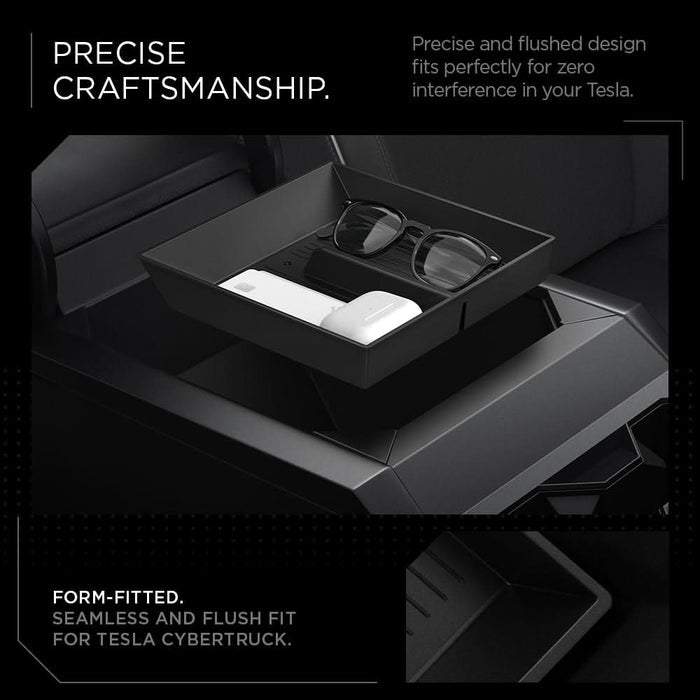 ACP07810 - Tesla Cybertruck Center Console Organizer Tray CO220B in Black showing precise craftsmanship