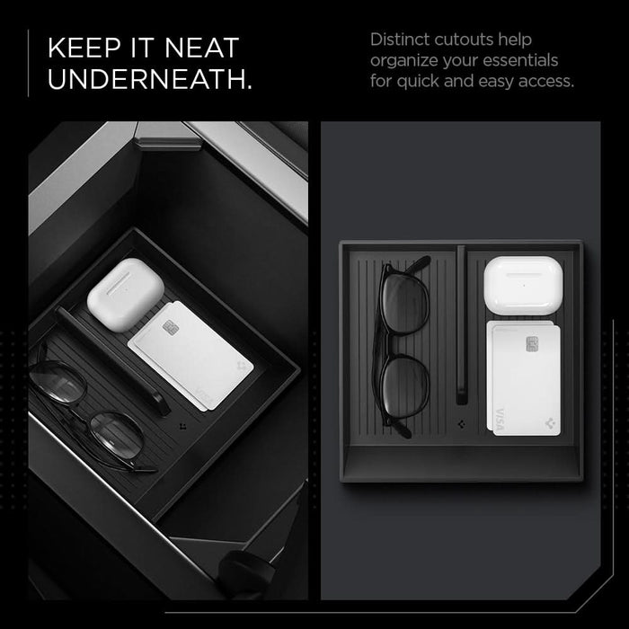 ACP07810 - Tesla Cybertruck Center Console Organizer Tray CO220B in Black showing keep it neat underneath