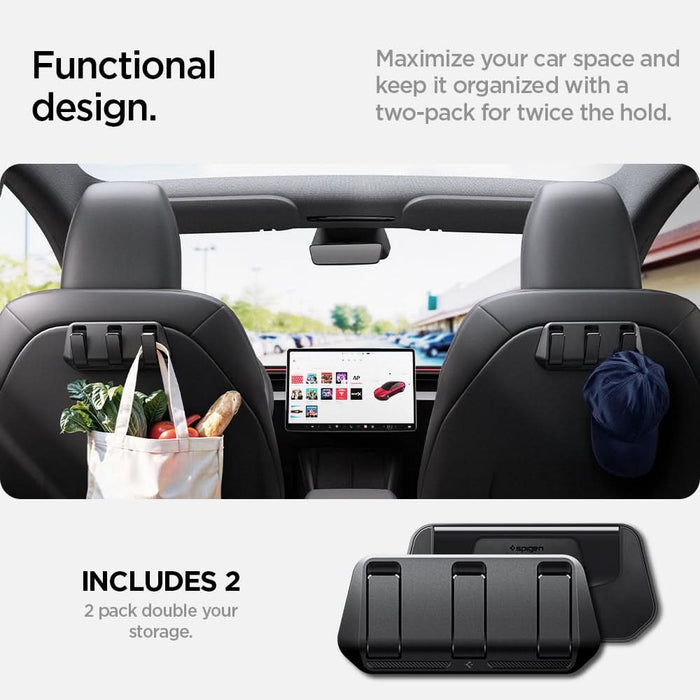 ACP09201 - Tesla Model 3 (2017-2023) Car Seat Hook TO283 in Black showing the functional design. Maximize your car space and keep it organized with a two-pack for twice the hold. Includes 2 pack