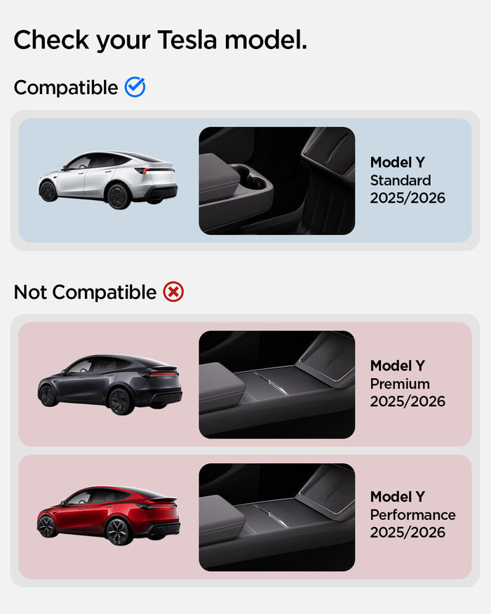 ACP11169 - Tesla Series - Center Console Organizer Lower Tray | TO220LYS in Black showing check your Tesla model