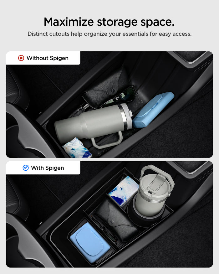ACP11169 - Tesla Series - Center Console Organizer Lower Tray | TO220LYS in Black showing maximize storage space