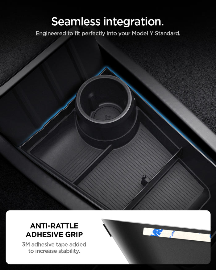 ACP11169 - Tesla Series - Center Console Organizer Lower Tray | TO220LYS in Black showing  seamless integration