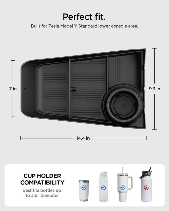 ACP11169 - Tesla Series - Center Console Organizer Lower Tray | TO220LYS in Black showing perfect fit