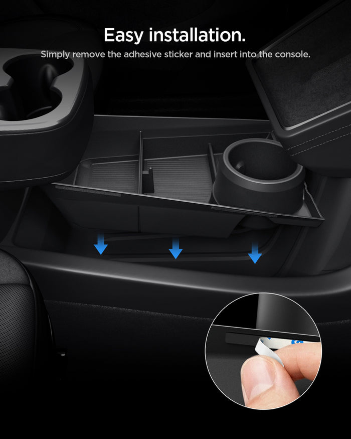 ACP11169 - Tesla Series - Center Console Organizer Lower Tray | TO220LYS in Black showing easy installation