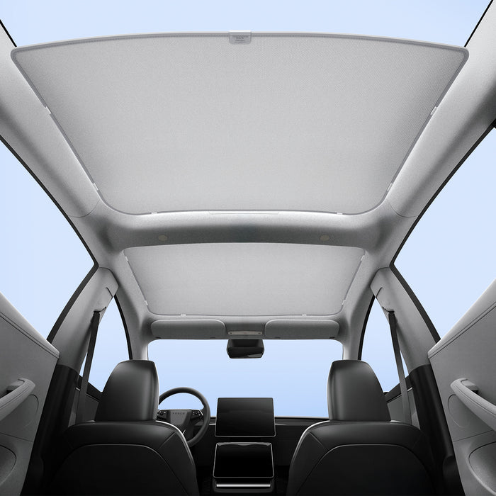ACP08897 - Tesla Model 3 Highland CryoShade Sunroof | TO261H in Black showing the roof of the tesla with the shade