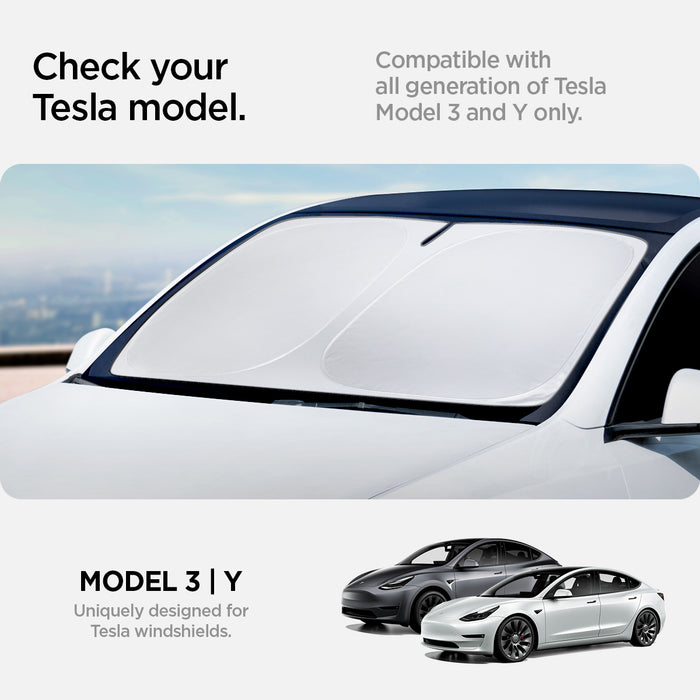 ACP06160 - Tesla Model 3 & Y Cryo Shade in black check your tesla model. compatible with all generation of tesla model 3 and y only. Model 3 and Y uniquely designed for tesla windshields.