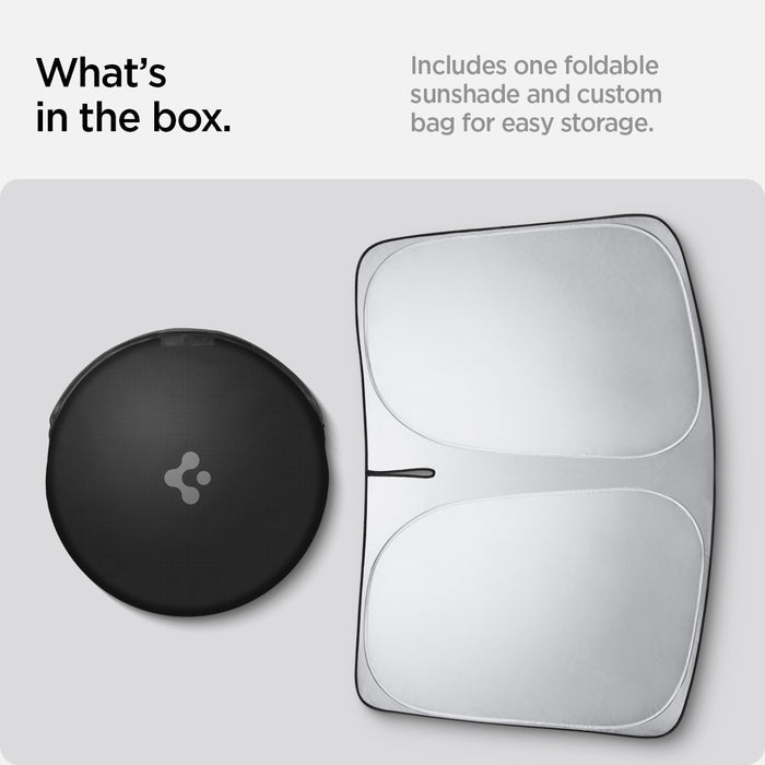 ACP06160 - Tesla Model 3 & Y Cryo Shade in black what's in the box. Includes one foldable sunshades and custom bag for easy storage.