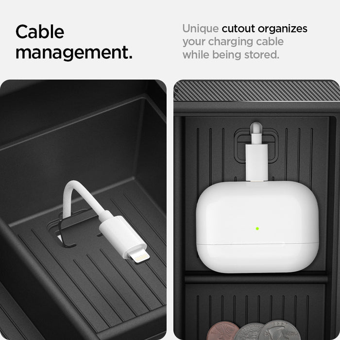ACP06952 - Tesla Model S & X Center Console Organizer Tray in black cable management unique cutout organizes your charging cable while being stored.