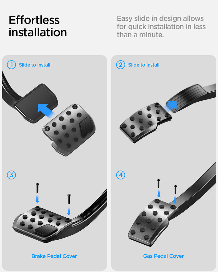 ACP04510 - Tesla Series - Pedal Cover | TO200 showing the effortless installation. Easy slide in design allows for quick installation in less than a minute.