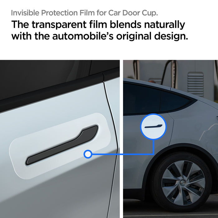 AFL06989 - Tesla Model Y & 3 Platinum Shield Car Door showing invisible protection film for car door cup