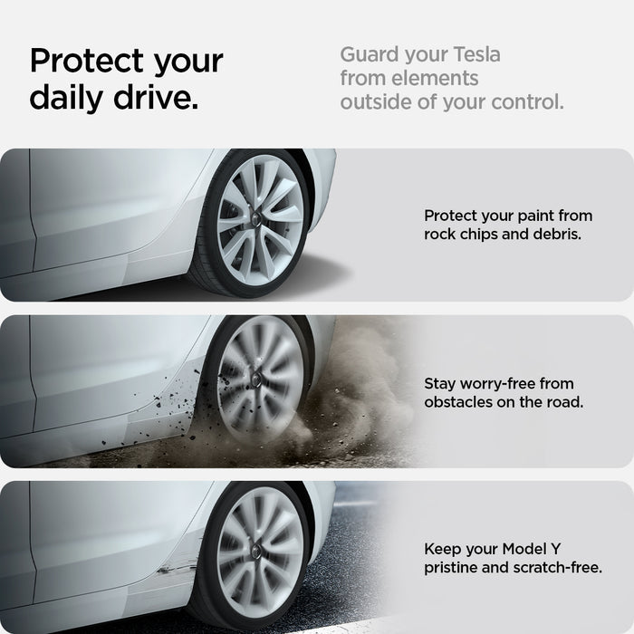 AFL06195 - Tesla Model 3 Platinum Shield Fender showing protect your daily drive in multiple conditions