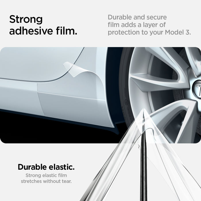 AFL06195 - Tesla Model 3 Platinum Shield Fender showing the strong adhesive film