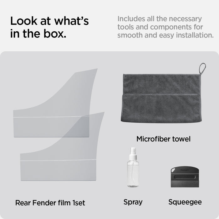 AFL06195 - Tesla Model 3 Platinum Shield Fender showing what's in the box