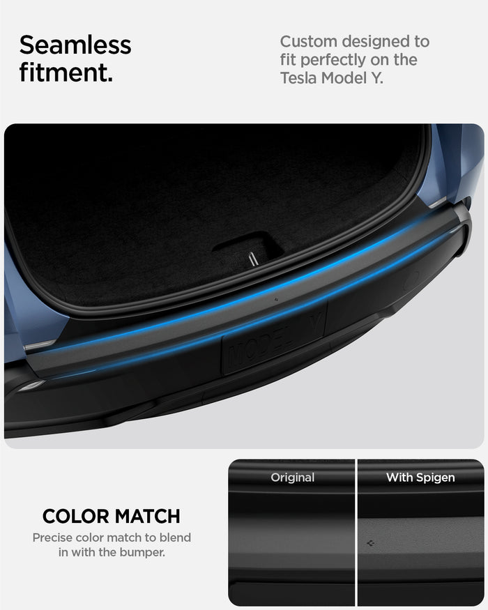ACP10618 - Model Y Juniper (2025+) Rear Bumper Guard | TG200-YJ showing the seamless fitment. Custom designed to fit perfectly on the Tesla Model Y. Precise color match to blend in with the bumper