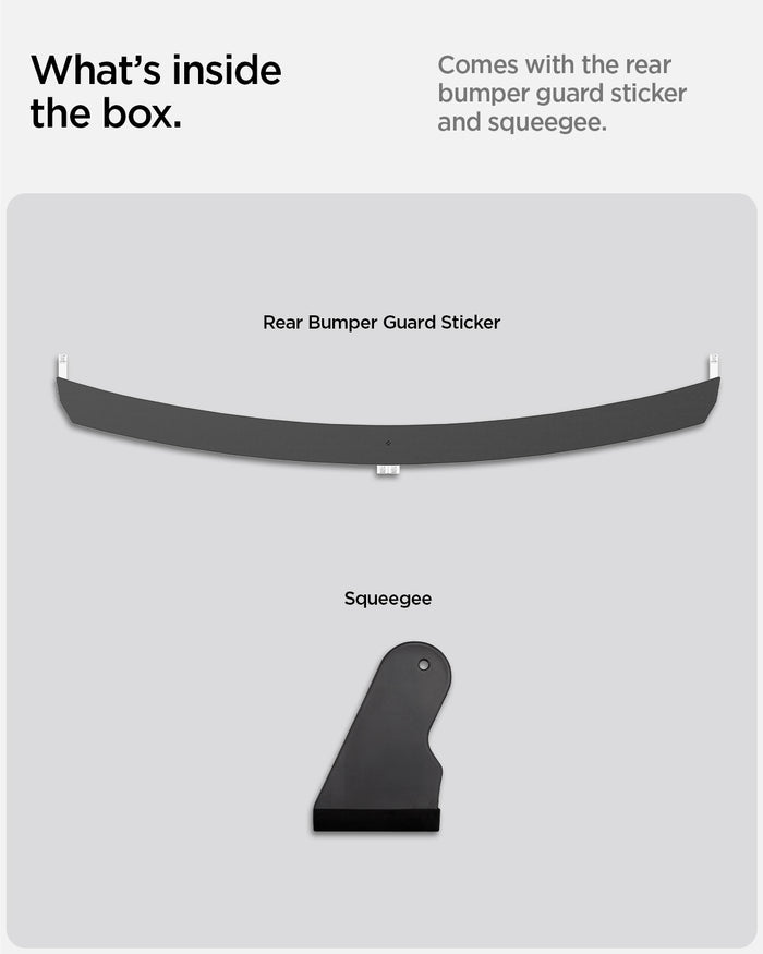 ACP10618 - Model Y Juniper (2025+) Rear Bumper Guard | TG200-YJ showing what's in the box. Comes with the rear bumper guard sticker and squeegee. Rear Bumper Guard Sticker and Squeegee