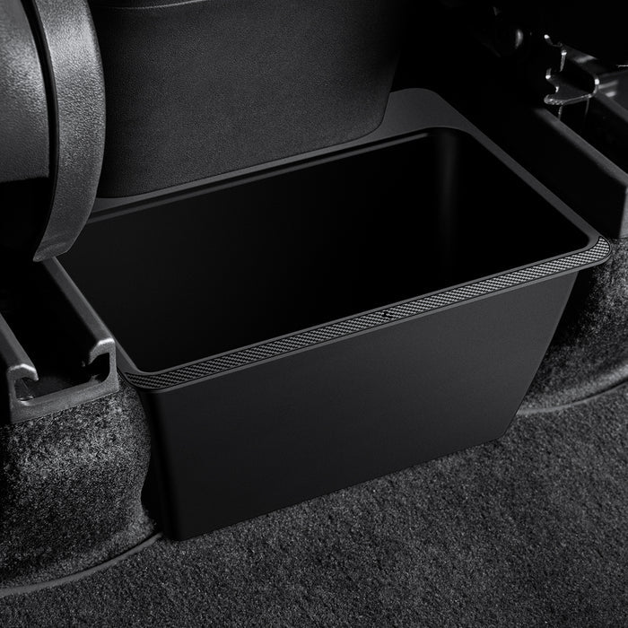 ACP05758 - TO223 Tesla Model Y Rear Storage Box in black showing installed inside of car