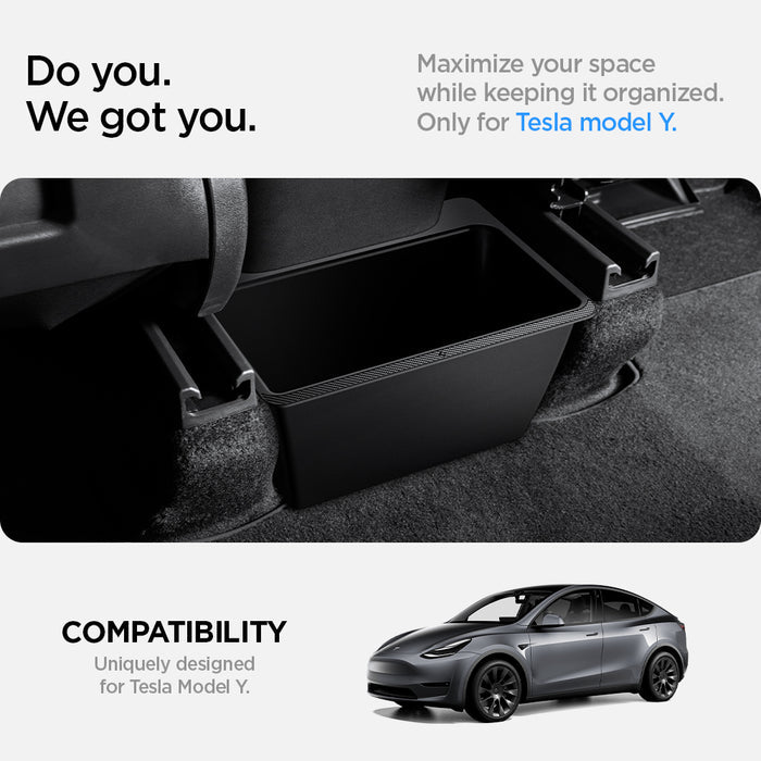 ACP05758 - TO223 Tesla Model Y Rear Storage Box in black showing compatibility. for tesla model Y