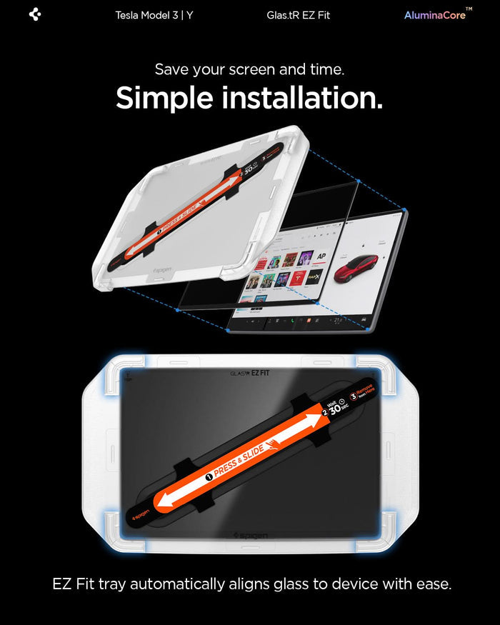 AGL10654 -  Tesla Series - Screen Protector GLAS.tR EZ Fit 15.4 showing the simple installation. EZ Fit tray automatically aligns glass to device with ease