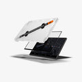 AGL10819 - Model Y Juniper (2025+) Screen Protector GLAS.tR EZ Fit | Anti-Glare 16 inch showing the installation tray hovering above the screen protector and the vehicle monitor screen