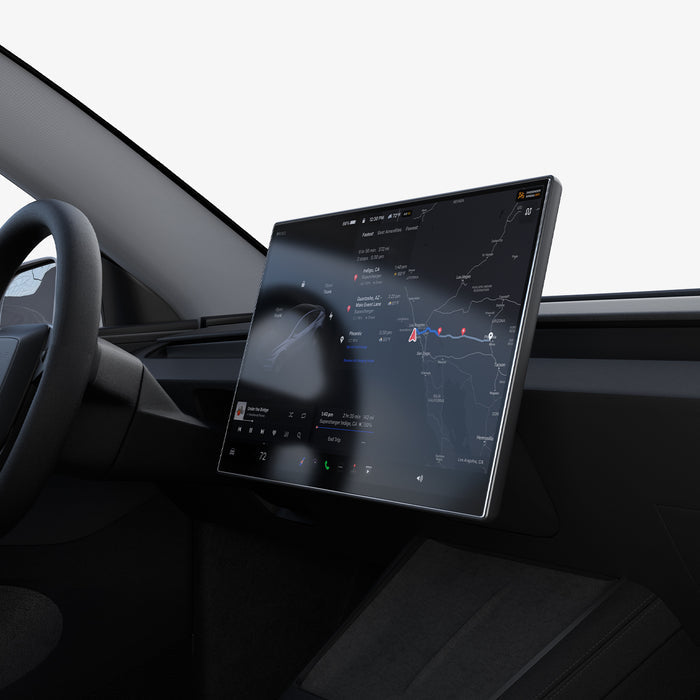 AGL10819 - Model Y Juniper (2025+) Screen Protector GLAS.tR EZ Fit | Anti-Glare 16 inch showing the side of the monitor with installed screen protector