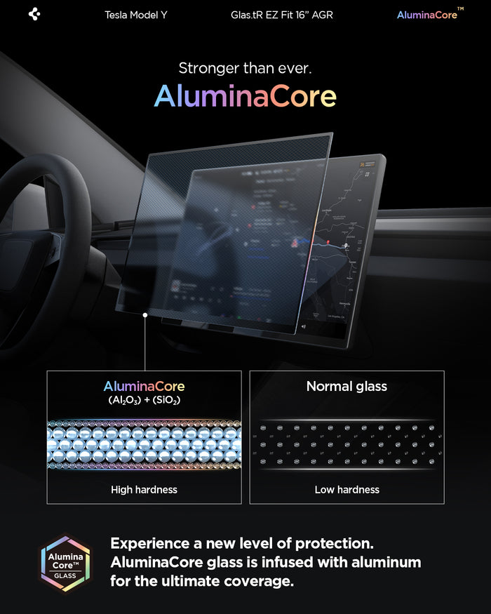 AGL10819 - Model Y Juniper (2025+) Screen Protector GLAS.tR EZ Fit | Anti-Glare 16 inch showing aluminacore