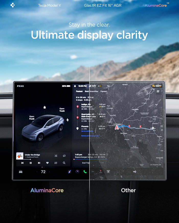 AGL10819 - Model Y Juniper (2025+) Screen Protector GLAS.tR EZ Fit | Anti-Glare 16 inch showing stay in the clear. ultimate display clarity