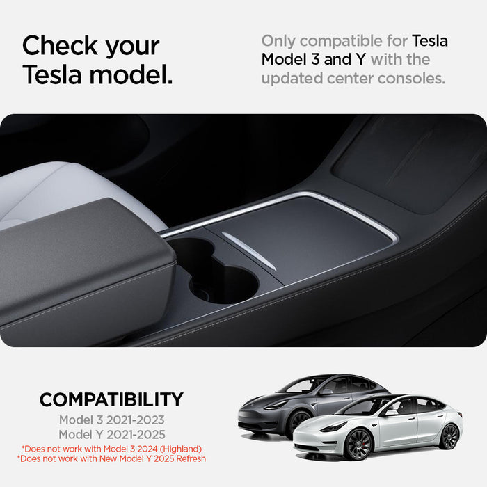 ACP04508 - Tesla Model y & 3 Center Console Organizer Tray in black showing compatibility