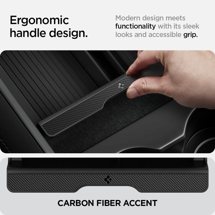 ACP04508 - Tesla Model y & 3 Center Console Organizer Tray in black showing ergonomic handle design