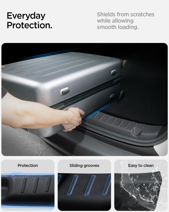ACP09759 - Tesla Model Y Juniper Trunk Sill Guard | TG100-YJ in black showing the everyday protection