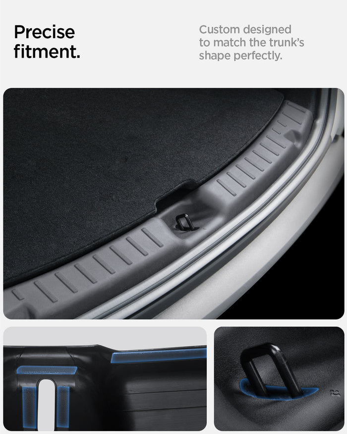 ACP09759 - Tesla Model Y Juniper Trunk Sill Guard | TG100-YJ in black showing the precise fitment