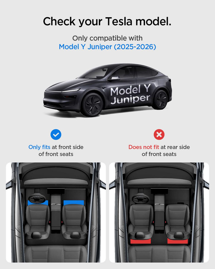ACP10638 - Model Y Juniper (2025+) 1PK Underseat Organizer Box | TO222J showing check your tesla model. only compatible with model y juniper and only fits at front side of front seats