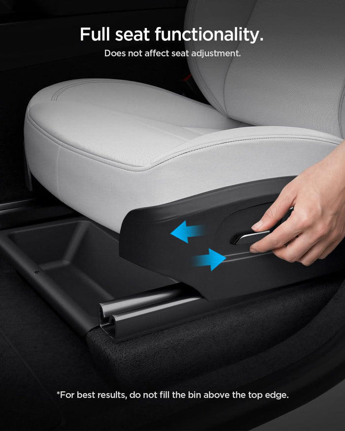 ACP10638 - Model Y Juniper (2025+) 1PK Underseat Organizer Box | TO222J showing full seat functionality.