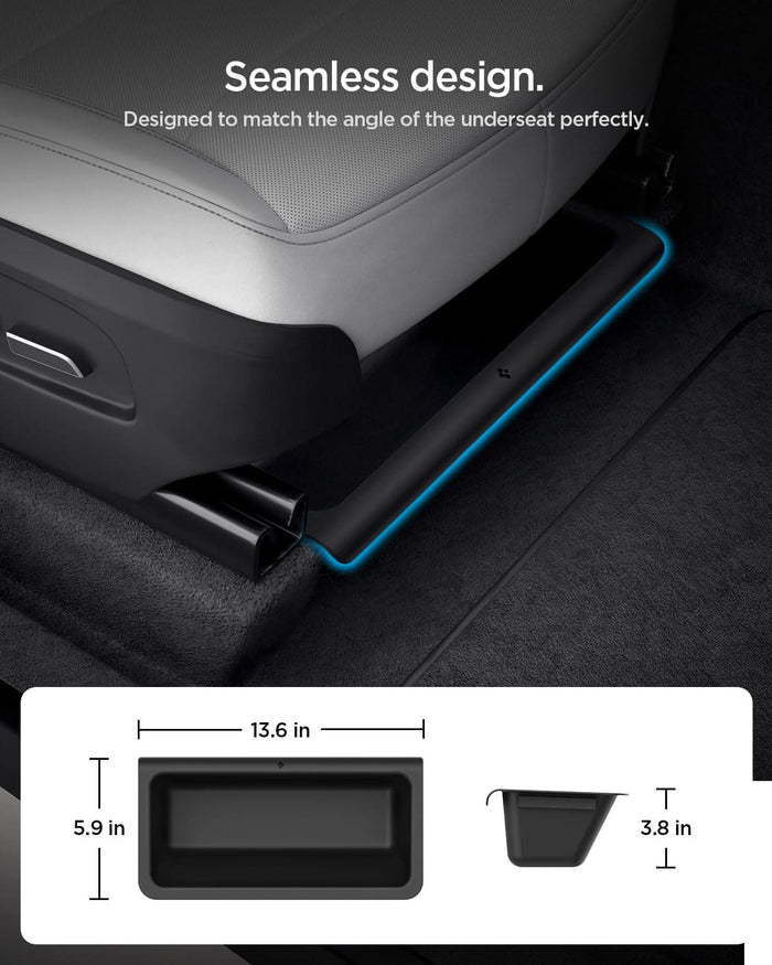 ACP10798 - Model Y Juniper (2025+) 2PK Underseat Organizer Box | TO222J showing seamless design. designed to match the angle of the underseat perfectly