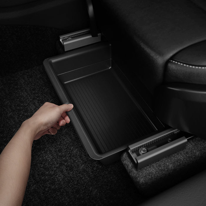 ACP05757 - Model Y (2021-2026) Underseat Storage Box | TO222 showing a hand installing it inside of car