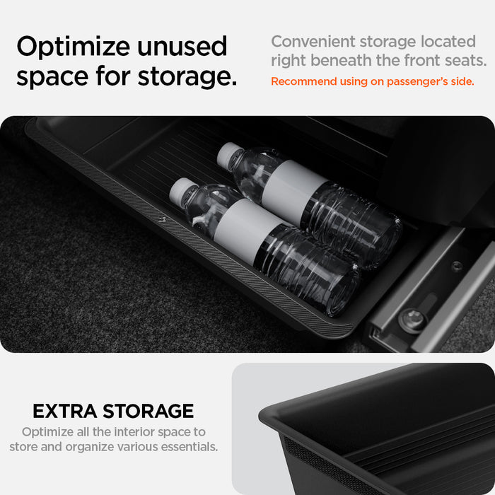 ACP05757 - Model Y (2021-2026) Underseat Storage Box | TO222 showing the optimized unused space for storage. Convenient storage located right beneath the front seats. (recommended using on passenger's side. Optimize all the interior space to store and organize various essentials