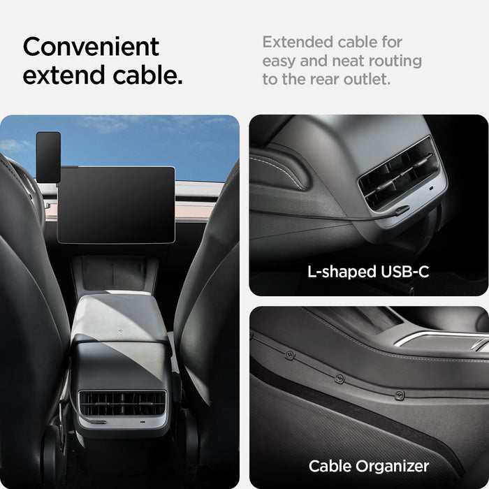 ACP07870 - Tesla Tap Pro Lock Wireless Car Mount ITLST90W in Black showing the convenient extend cable, extended cable for easy and neat routing to the rear outle