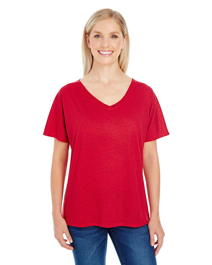 Threadfast Apparel 203FV Ladies' Triblend Fleck Short - Sleeve V - Neck T-Shirt - Ninja Transfers