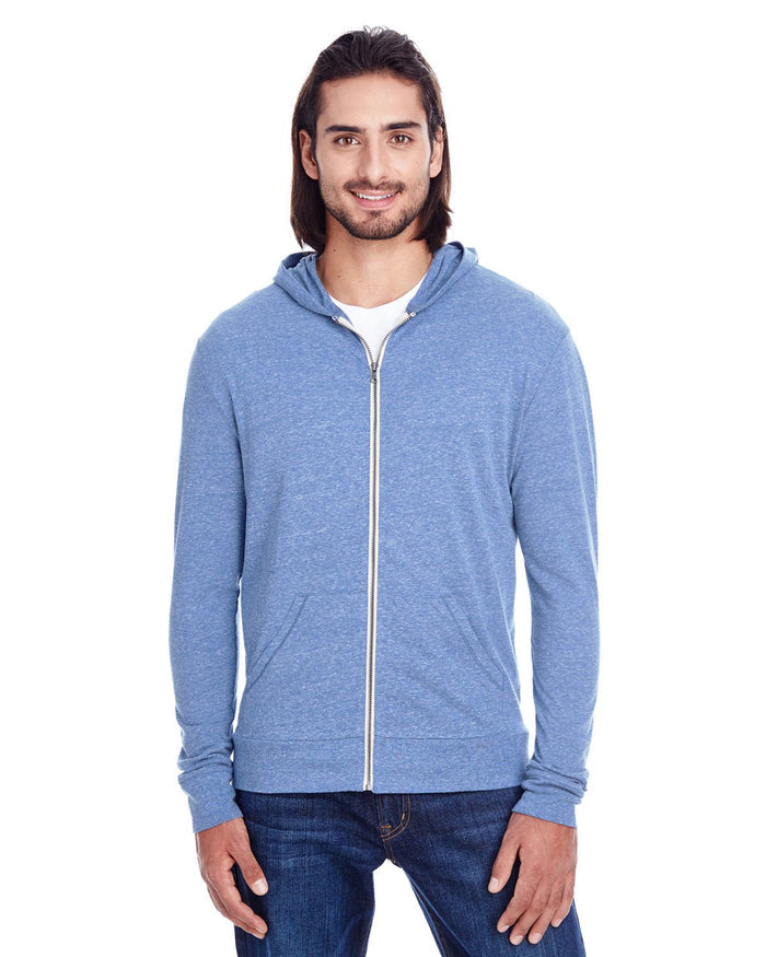 Threadfast Apparel 302Z Unisex Triblend Full - Zip Light Hoodie - Ninja Transfers