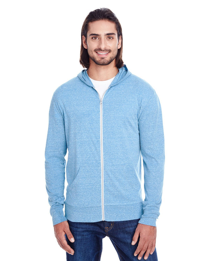 Threadfast Apparel 302Z Unisex Triblend Full - Zip Light Hoodie - Ninja Transfers