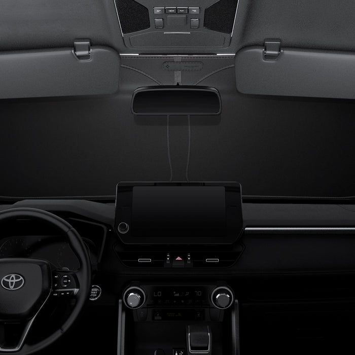 ACP09109 - RAV4 CryoShade TYO260 in Black showing the front (inside) of the vehicle with the sunshade installed